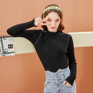 甜美钉珠打底毛衣女紧身内搭显瘦木耳边上衣洋气针织衫2025冬新款