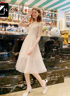 蕾丝网纱连衣裙仙女很仙的桔梗裙法国小众裙子雪纺2026夏季流行