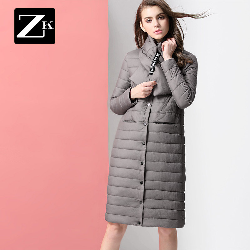 ZK围脖加厚保暖棉衣棉服女中长款反季时尚韩版外套棉袄2018秋冬