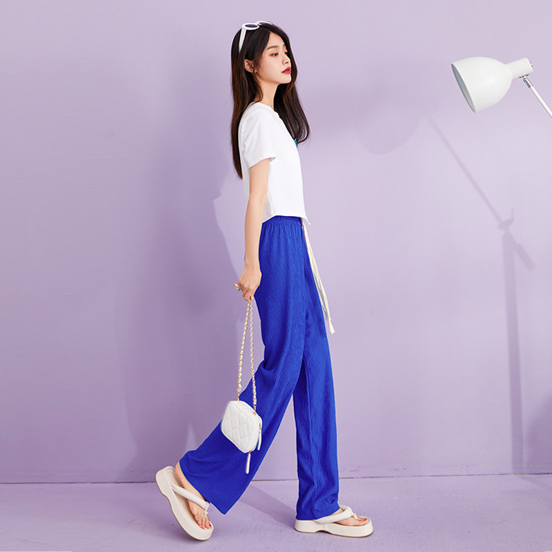 垂坠感直筒拖地休闲冰丝阔腿裤子夏女薄款高腰显瘦高级感2023新款