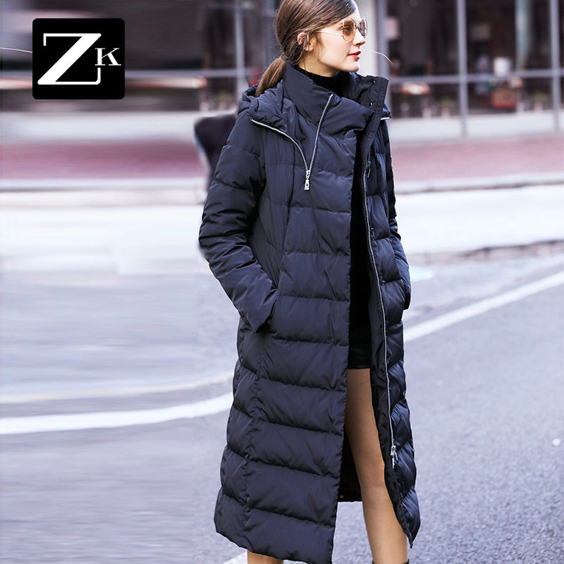 ZK长款加厚超长过膝羽绒服女连帽修身显瘦欧洲站2018秋冬季新款