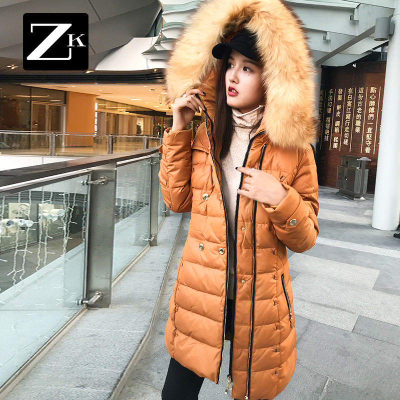 大毛领加厚棉服女中长款修身显瘦保暖时尚棉衣外套2017