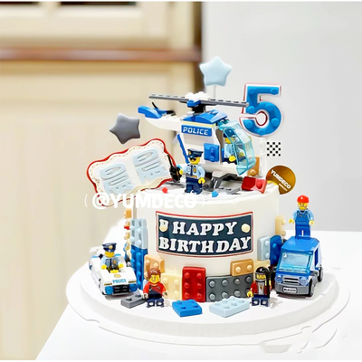 积木蛋糕装饰摆件警察警车