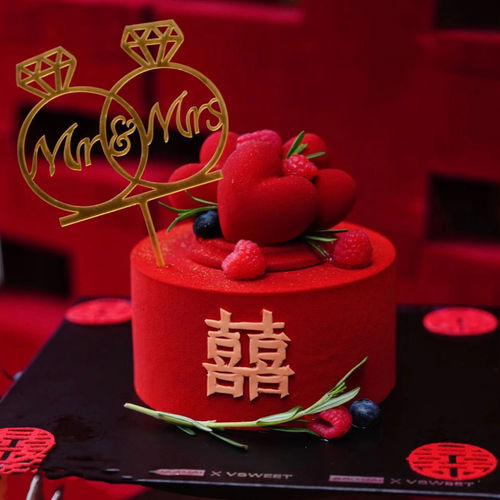 情人节求婚订婚喜字红色系模具钻戒亚克力插件宴结婚爱心蛋糕装饰