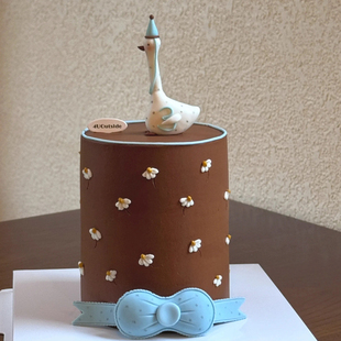 饰软陶小帽子大鹅摆件大号蝴蝶结插件 网红ins风一只鹅生日蛋糕装