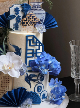 许昌男朋友同款蓝色系儿童宝宝周岁宴一岁一礼生日蛋糕装饰扇子