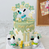 宝宝儿童主题生日蛋糕装 饰新款 卡通可爱三丽鸥帕恰狗摆件花朵模具
