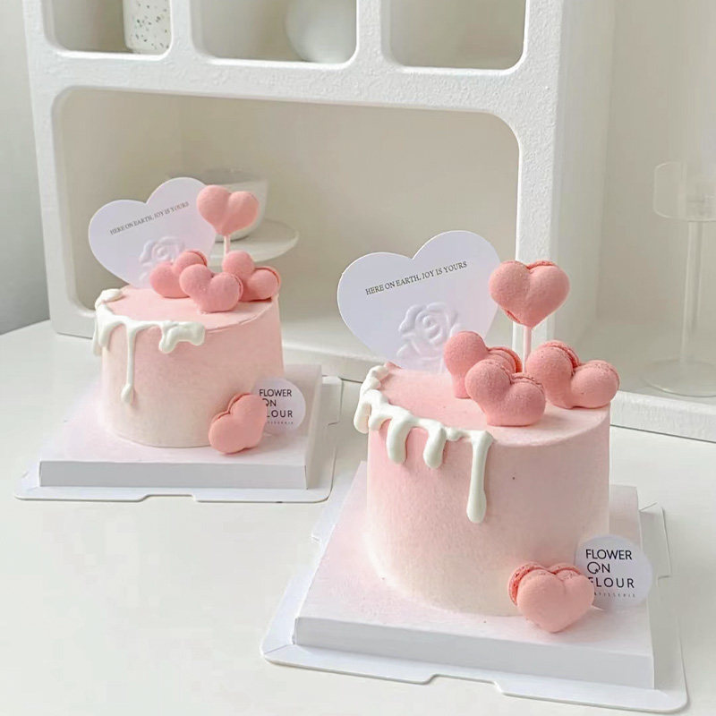 520马卡龙蛋糕装饰粉色爱心马卡龙烘焙甜品摆件浮雕玫瑰爱心卡片