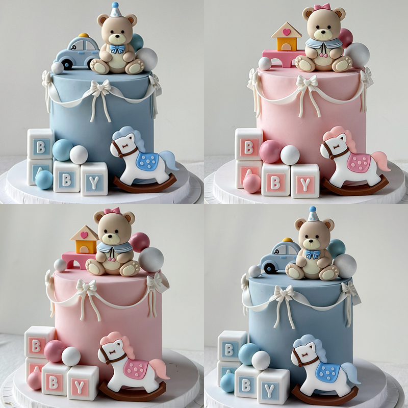 卡通粉色蓝色小熊软胶玩偶baby