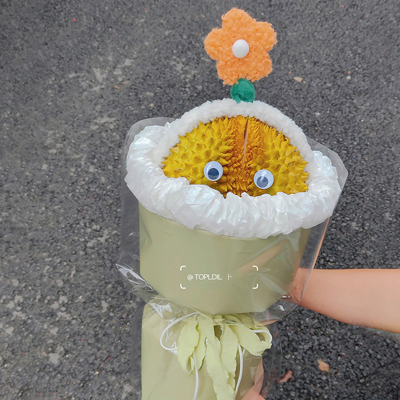 榴莲装饰花束包装材料包可爱发箍送闺蜜榴莲雪梨纸包装榴莲花束桶