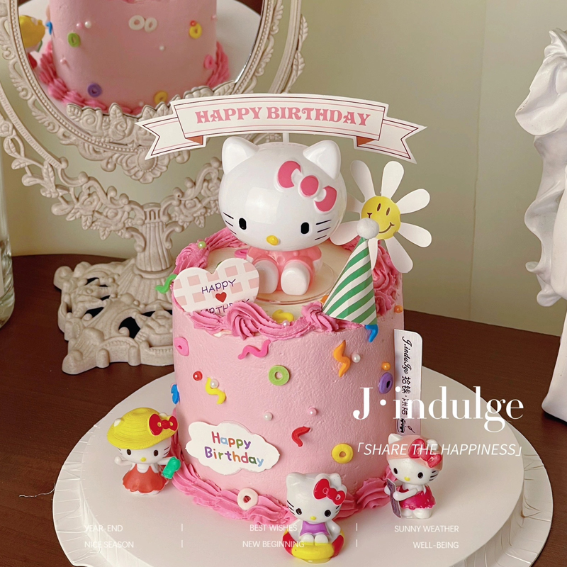 卡通hellokitty蛋糕装饰甜品装扮摆件KT猫迷你帽送女孩生日蛋糕