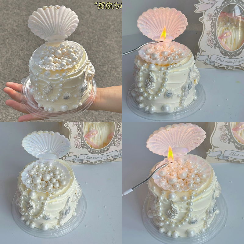 网红七夕情人节贝壳蛋糕装饰