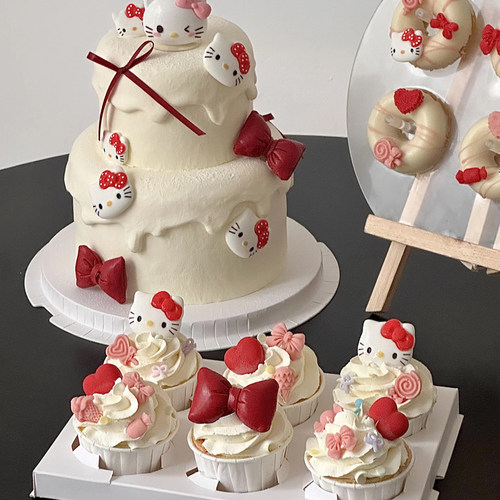 网红kt猫凯蒂猫摆件红色蝴蝶结