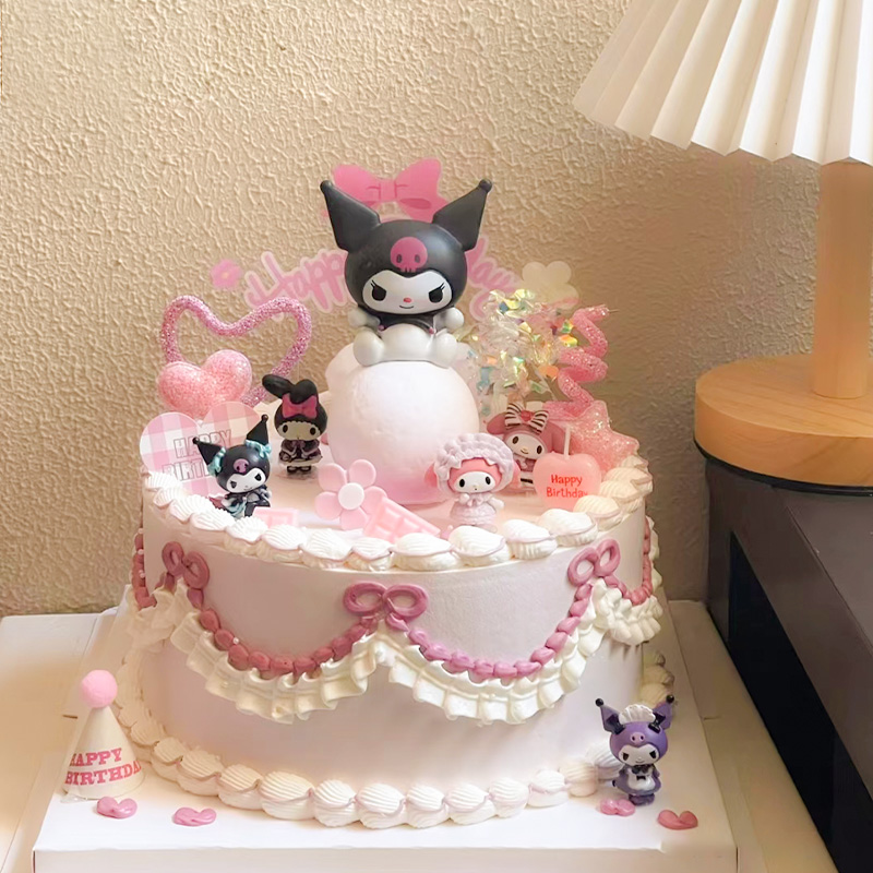 黑粉发光库洛米蛋糕装饰