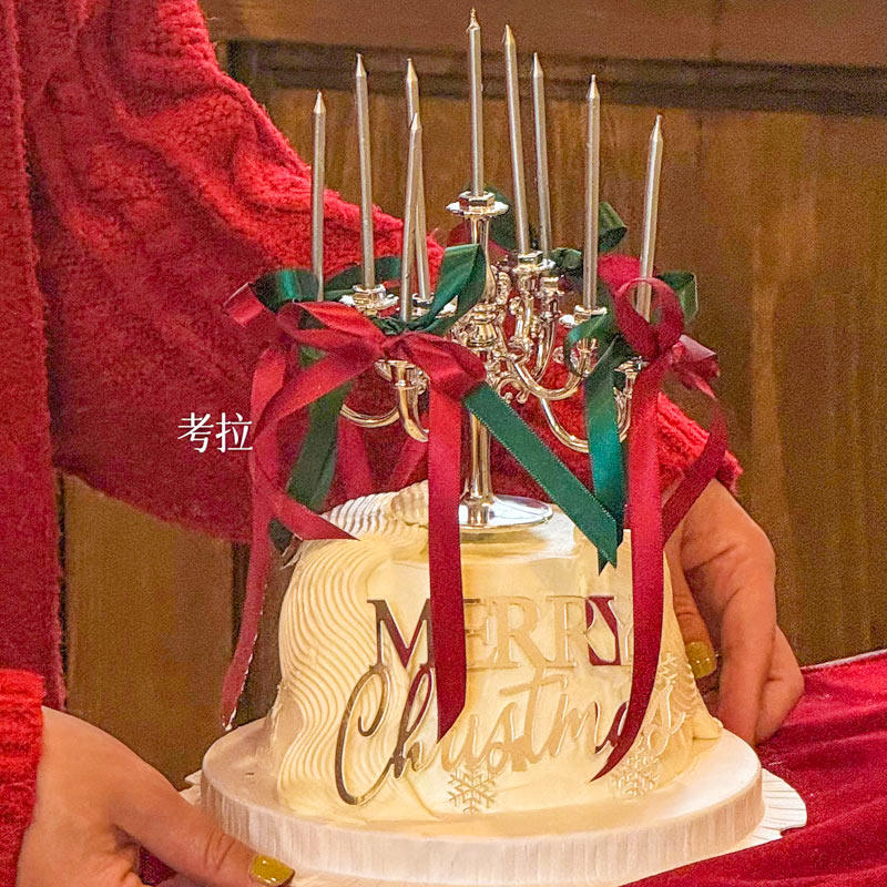 2025圣诞节欧式银色烛台丝带芭蕾风甜品蛋糕装饰蝴蝶结丝带摆件,节庆用品/礼品,蛋糕/烘焙装饰用品,淘宝优惠券,粉丝福利购,淘宝优惠卷
