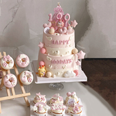 可爱粉色系婴儿周岁满月百日宴蛋糕装 饰纸杯甜品台龙宝宝插件摆件