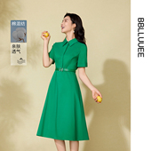 休闲通勤短袖 连衣裙 BBLLUUEE粉蓝衣橱2025夏装 新款 棉感衬衫 裙