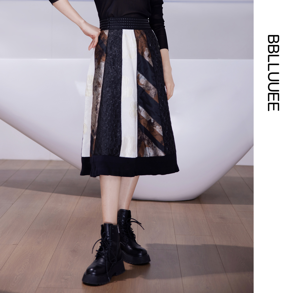 【商场同款】粉蓝衣橱时尚感撞色提花半裙2025夏色织复古半身裙女