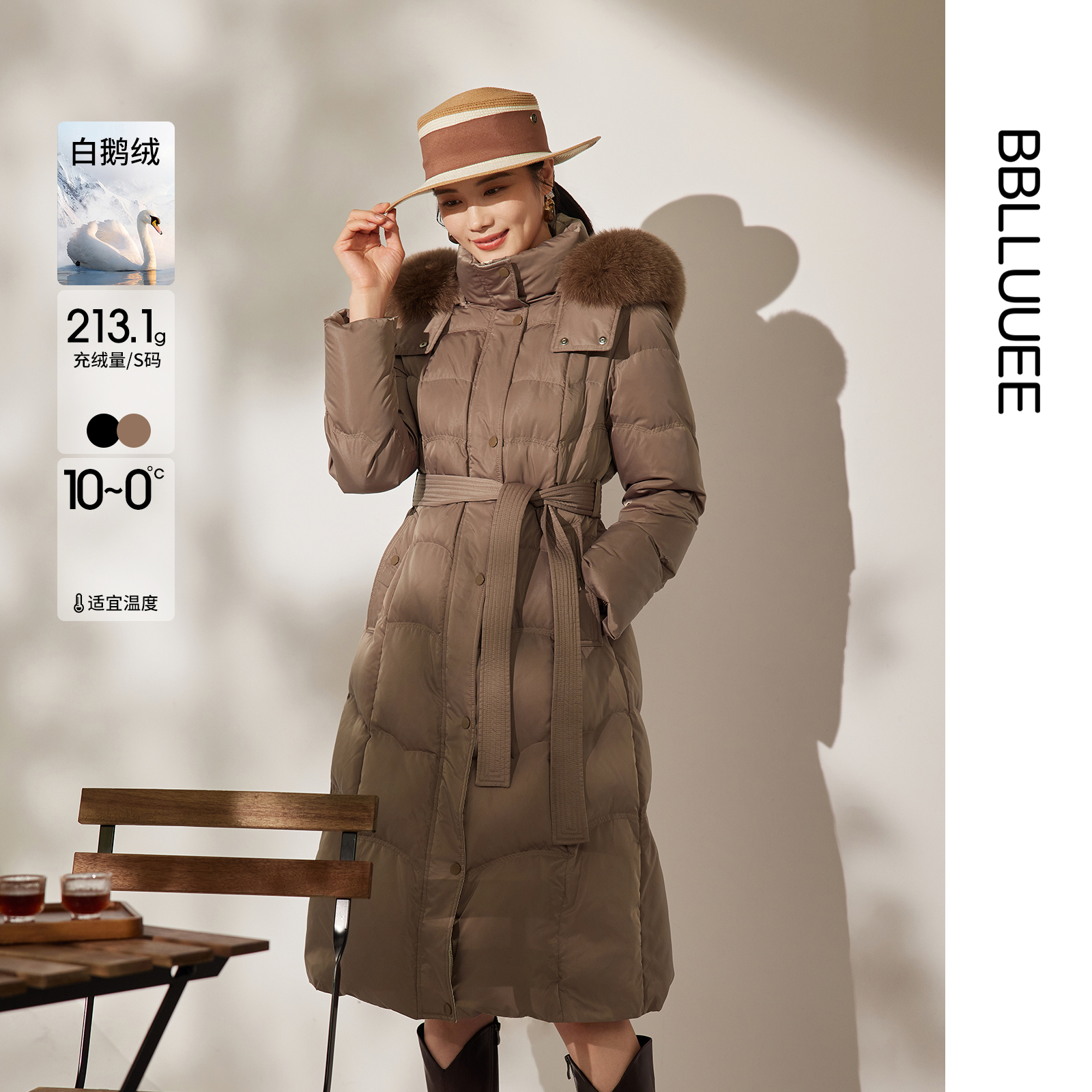 高奢狐狸毛领 商场同款 保暖厚中长款鹅绒服