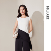 斜线分割 阔腿裤 粉蓝衣橱2025夏装 极简干练撞色无袖 小衫 套装 女