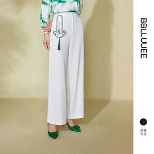 【浣溪沙】BBLLUUEE粉蓝衣橱2025秋装国风休闲感通勤直筒长裤女
