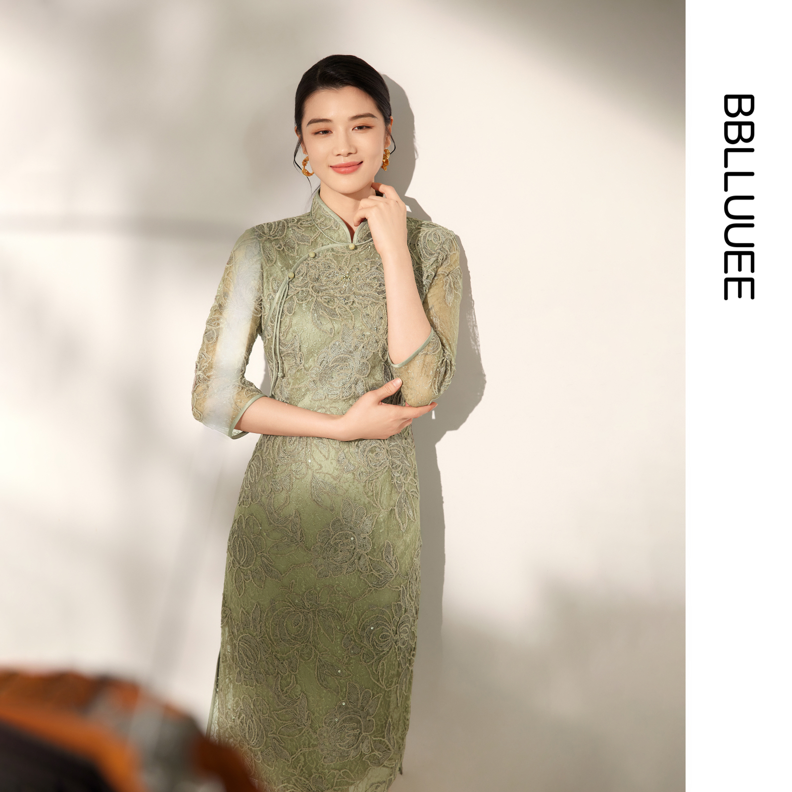 商场同款 新中式珠片蕾丝 轻礼服连衣裙