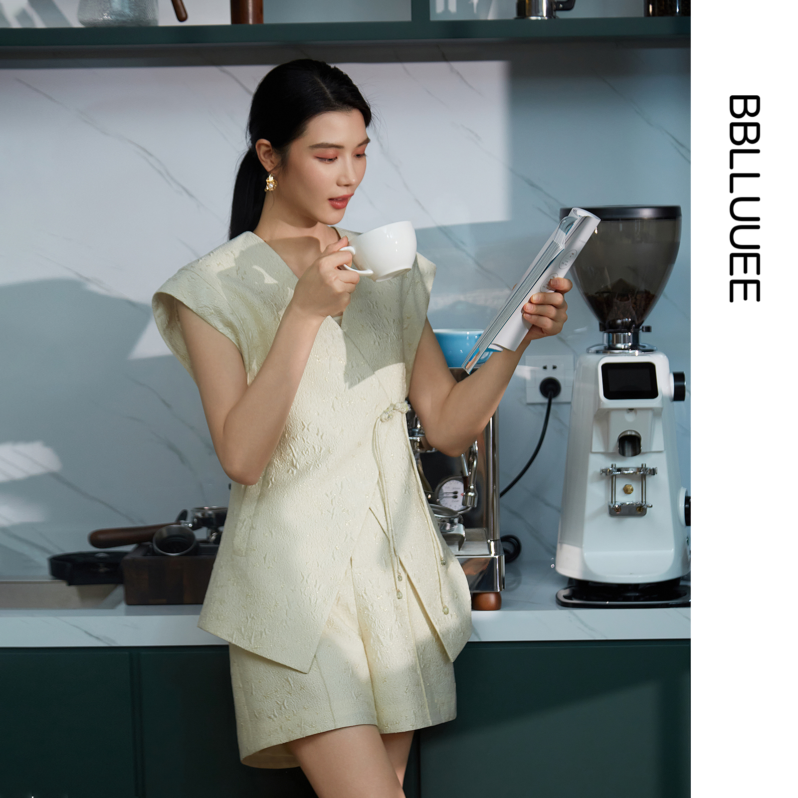 商场同款 新中式盘扣 纹理外套 提花三件套