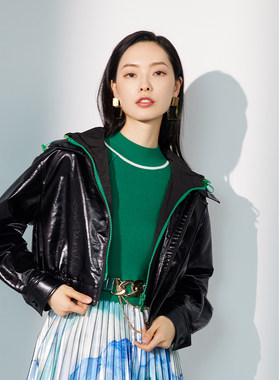 【商场同款】BBLLUUEE粉蓝衣橱秋冬装复古摩登棒球服气质短外套女