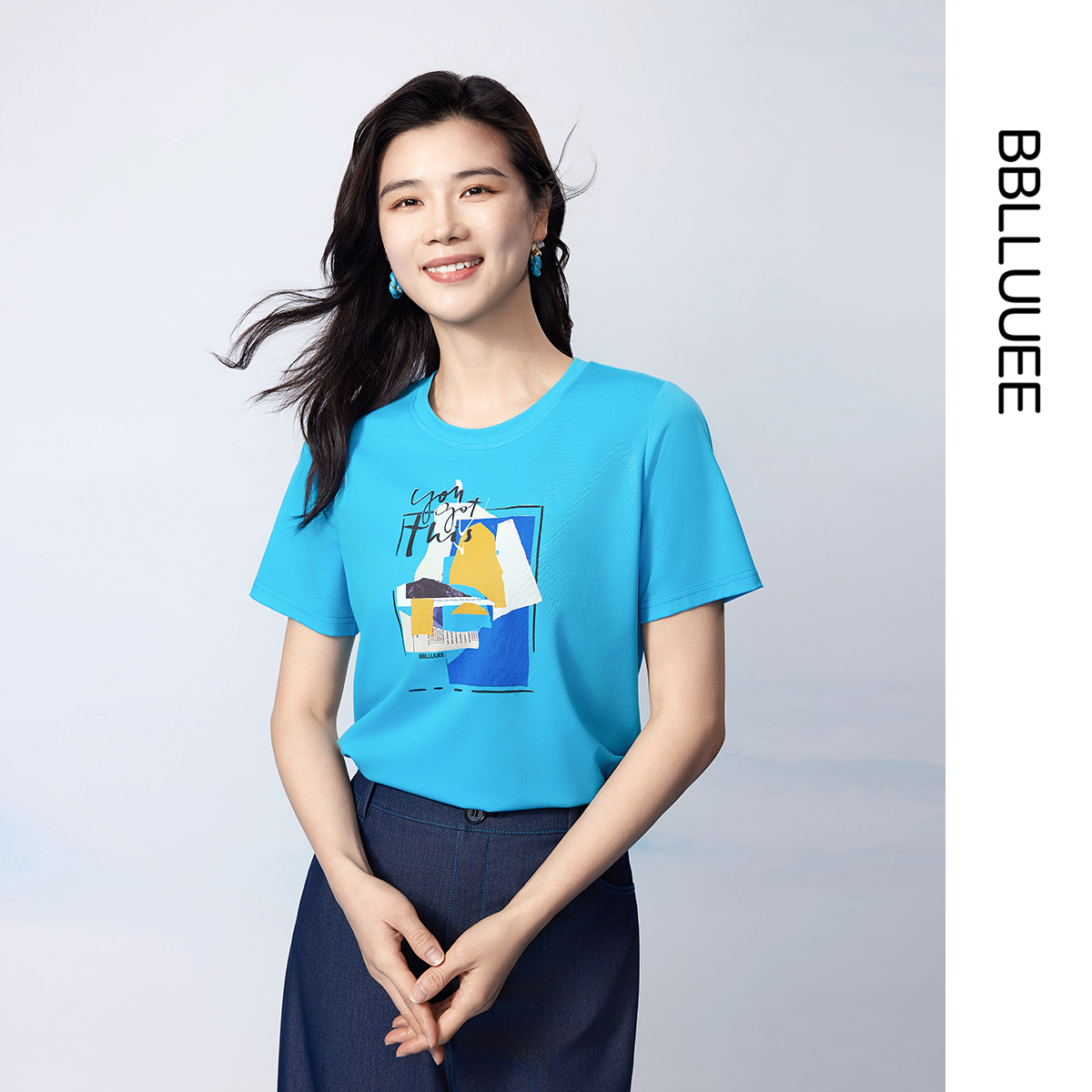 时尚减龄 明亮纯色 针织T恤衫