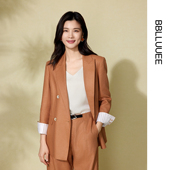 戗驳领短外套女 棉麻西装 静奢风 BBLLUUEE粉蓝衣橱2025春秋新款