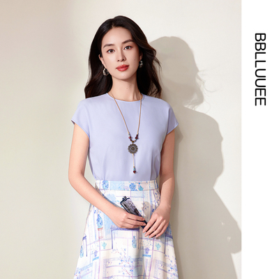 【蓝韵绮梦】BBLLUUEE粉蓝衣橱2025夏新款东方雅韵吊坠盖袖小衫女