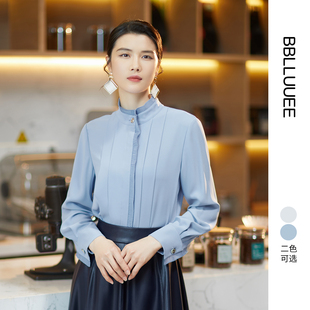 中式 衬衫 宫廷风 春夏花边拼接长袖 女 BBLLUUEE粉蓝衣橱商场同款