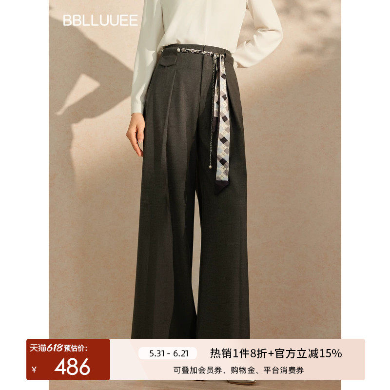 BBLLUUEE/粉蓝衣橱2026夏季女装新款时尚通勤职场丝巾装饰阔腿裤