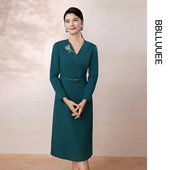 BBLLUUEE 国风感刺绣礼服裙 粉蓝衣橱2025春秋玉兰刺绣连衣裙