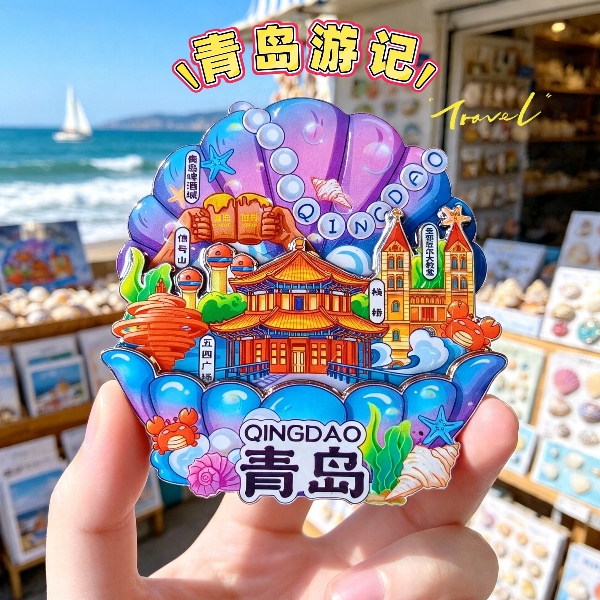 青岛山东旅游纪念品吸磁冰箱贴礼品文创啤酒节纪念品栈桥五四广场