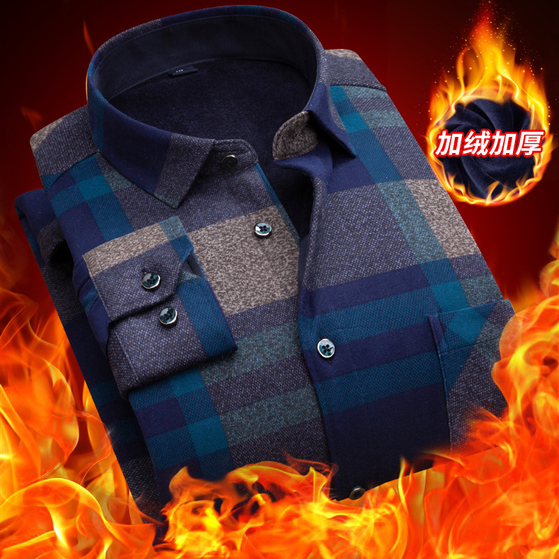 中老年男开衫加绒保暖衬衫
