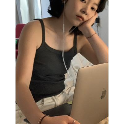 ifbeer 弹性很大韩版复古纯色深灰色吊带背心打底衫外穿短款ins女