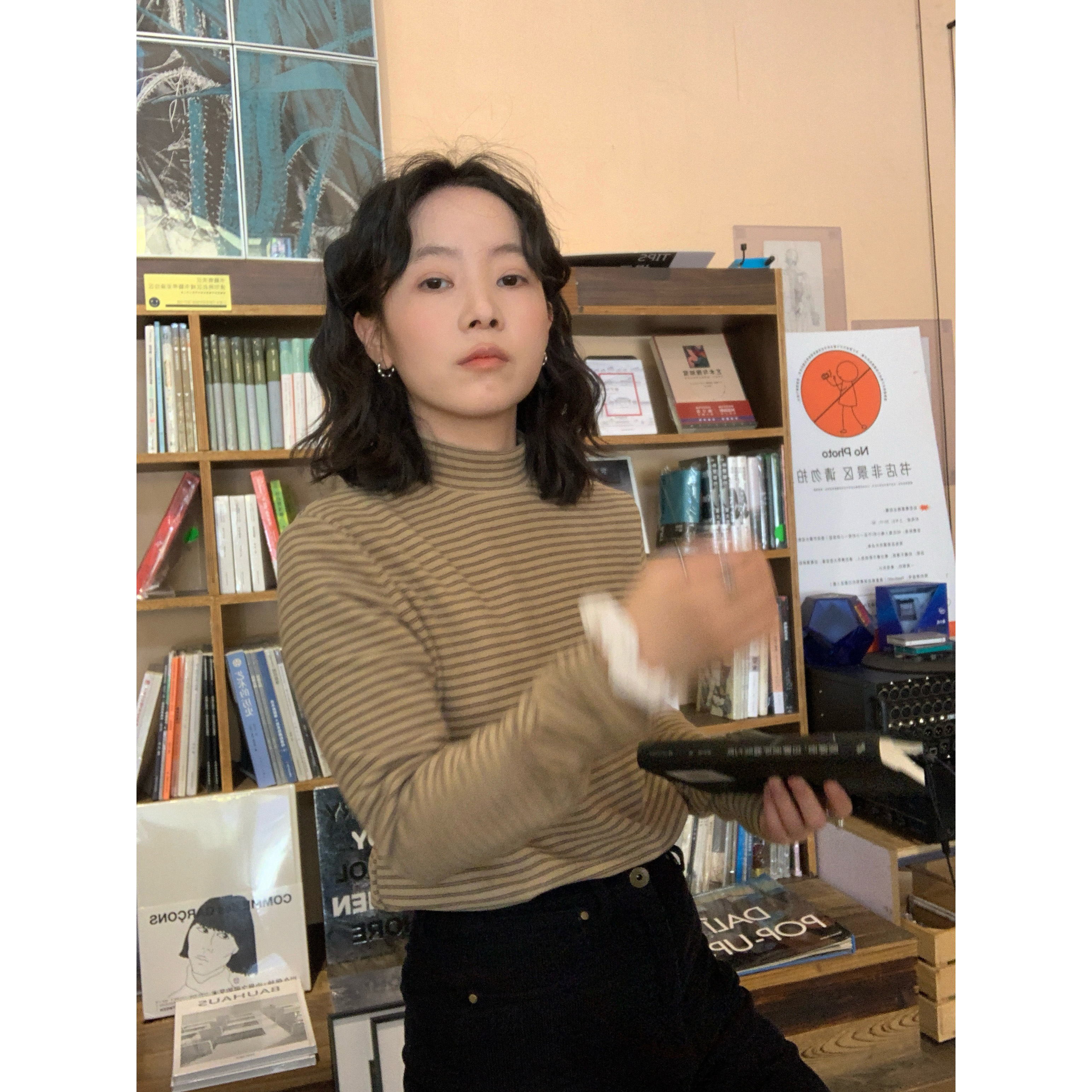 长袖韩版复古条纹德绒半高领T恤