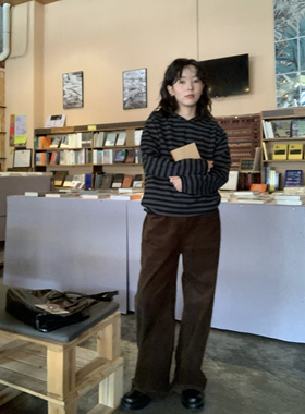 ifbeer复古可可棕色灯芯绒拖地长裤ins风女宽松阔腿直筒秋冬高腰