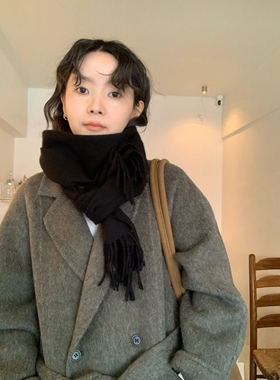 ifbeer韩系秋冬黑色流苏围巾女