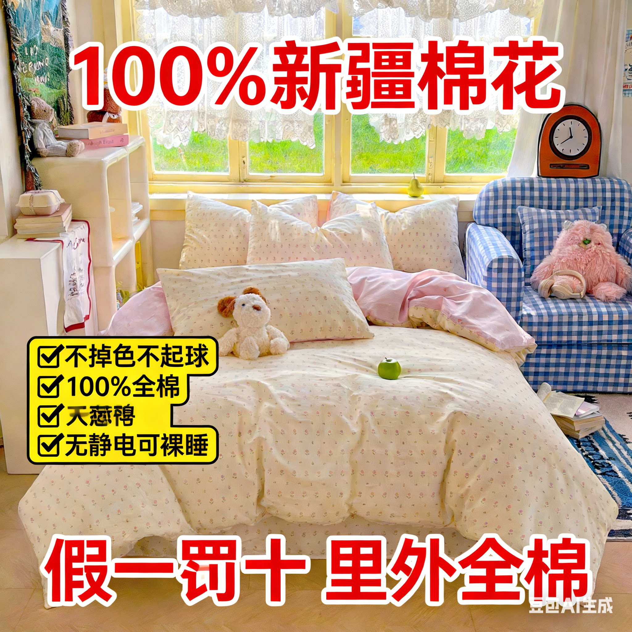 100%全棉三四件套季印花纯棉学生宿舍床单女孩床上用品单双人卡通