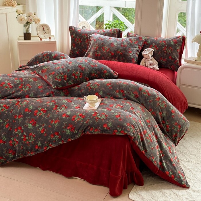 新款加厚牛奶绒三四件套冬季天双面床裙款单双人防静电床上用品宿