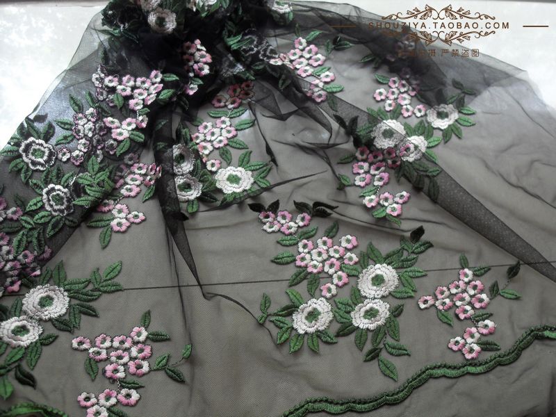 按片复古手工服装重工刺绣网纱花蕾丝布料裙子面料娃衣裁片贴布黑