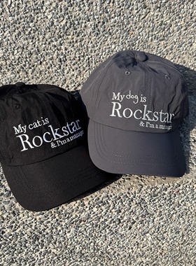 25春夏my catis rockstar灰色字母刺绣尼龙鸭舌帽软顶棒球帽帽子