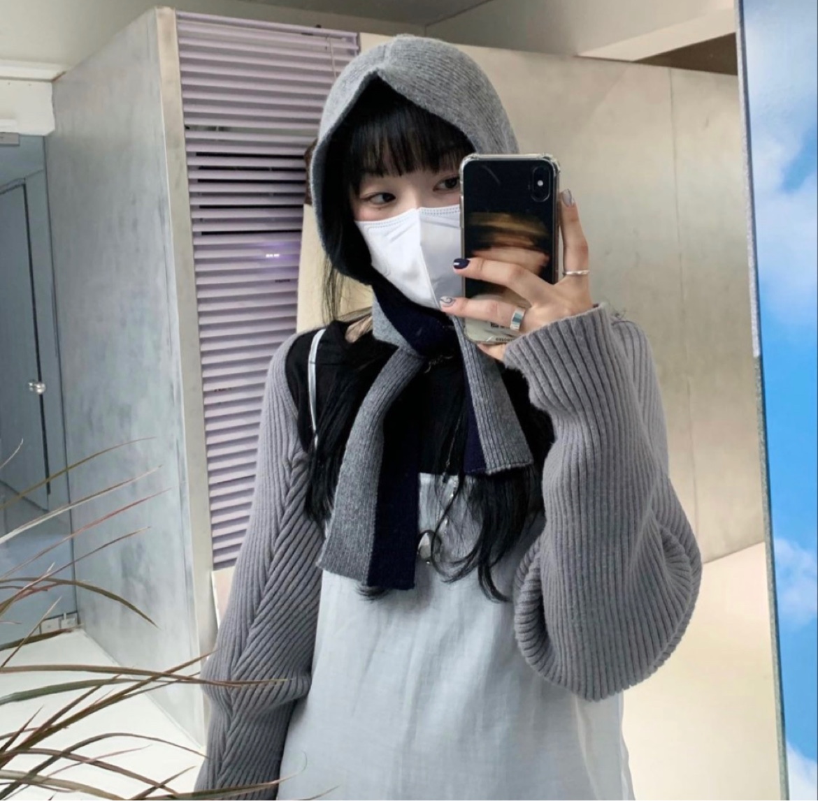 韩国设计师款百搭可爱拼色针织毛线一体围巾帽子羊毛围脖帽小尖帽