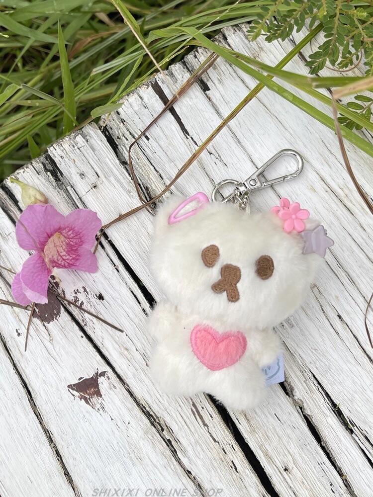 KOREAN INS STYLE LOVE PLUSH CUTE WHITE BEAR DOLL KEYCHAIN BAG PENDANT PENDANT ORNAMENT HAIRPIN