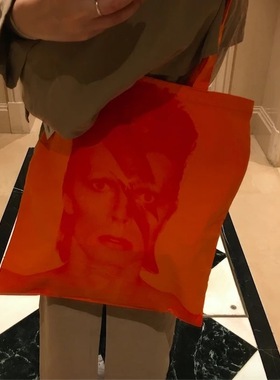 阿希哥同款限定摇滚小众David Bowie橘色帆布包托特包购物袋 双面