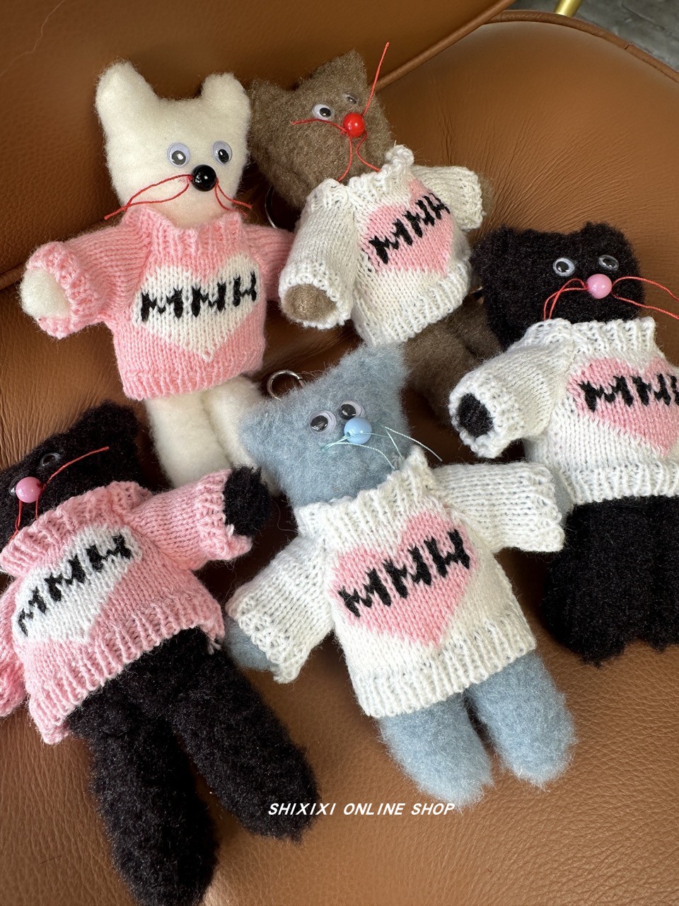 韩国小众设计可爱个性丑萌手工制毛衣毛绒小熊黑猫钥匙扣包包挂件