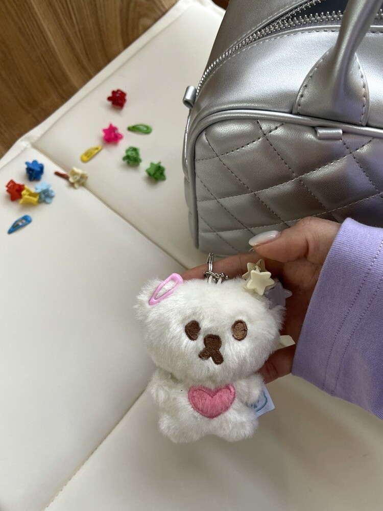 KOREAN INS STYLE LOVE PLUSH CUTE WHITE BEAR DOLL KEYCHAIN BAG PENDANT PENDANT ORNAMENT HAIRPIN