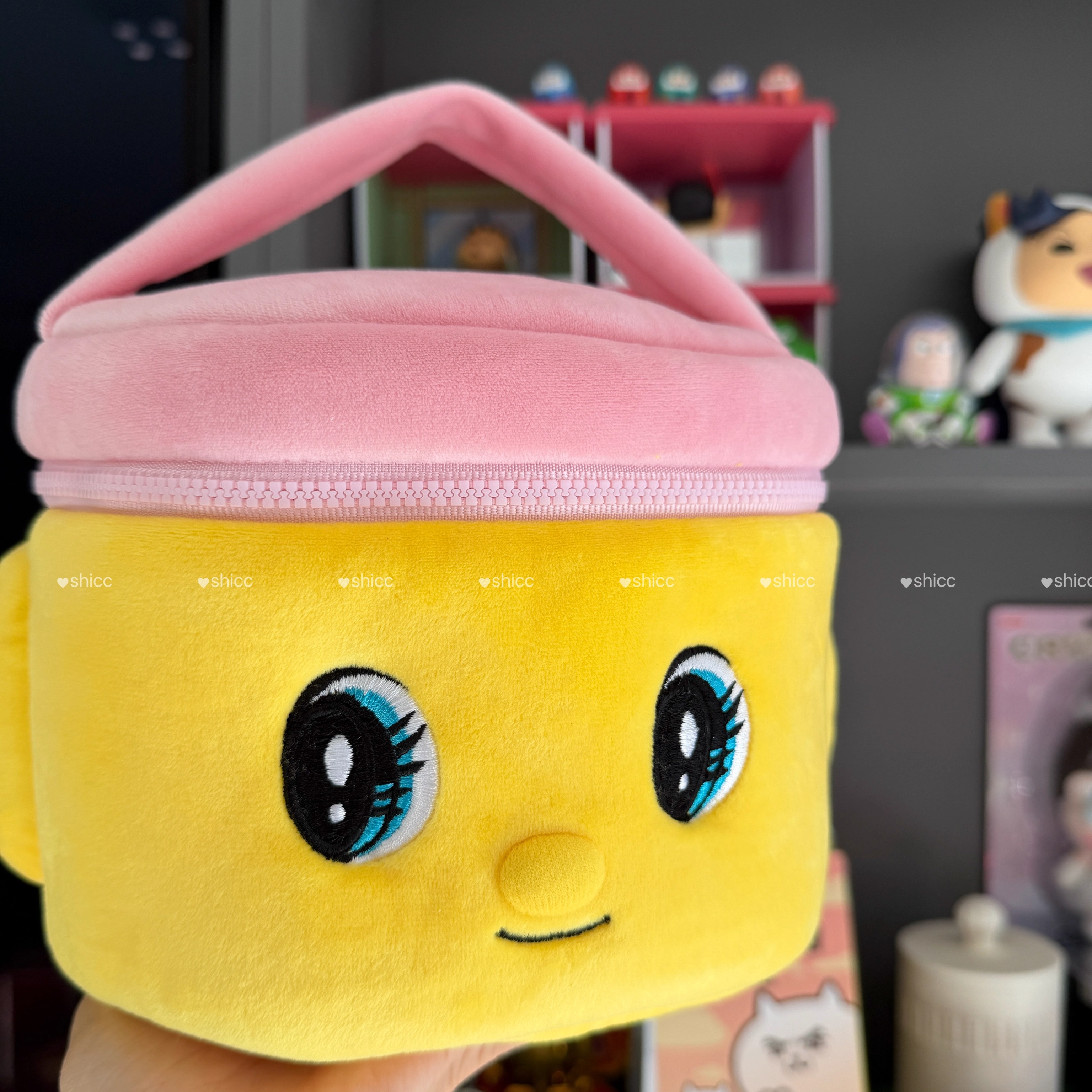 自制可爱刺绣中古拉链刺绣可爱小表情桶型毛绒收纳包化妆包手提包